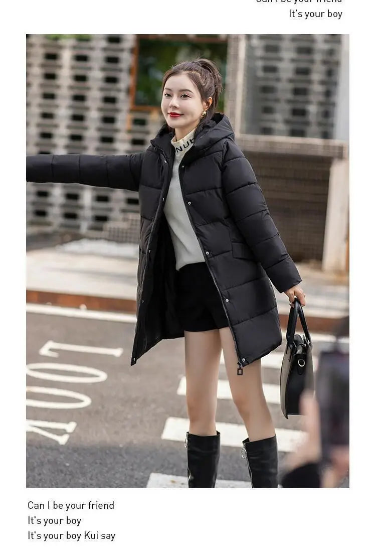 Women's Winter Thickened Jackets Heavy-Weight Coats Hooded Quilted Jacket Long Fitted Parka with Pockets Women down cotton coat