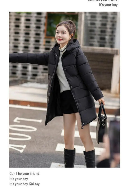 Women's Winter Thickened Jackets Heavy-Weight Coats Hooded Quilted Jacket Long Fitted Parka with Pockets Women down cotton coat