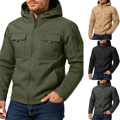 Mens workwear jacket loose fit hooded windbreaker outdoor casual streetwear stylish waterproof trekking coat rugged fashion