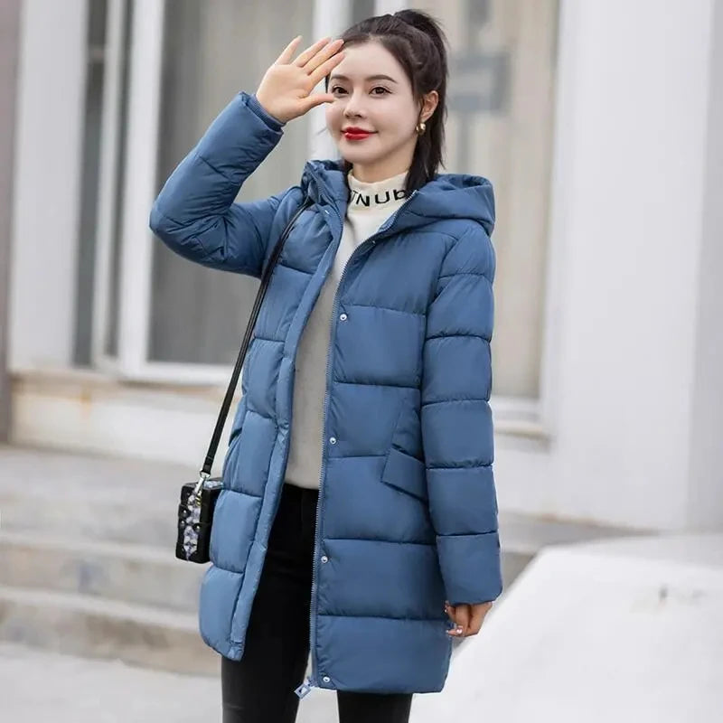 Women's Winter Thickened Jackets Heavy-Weight Coats Hooded Quilted Jacket Long Fitted Parka with Pockets Women down cotton coat