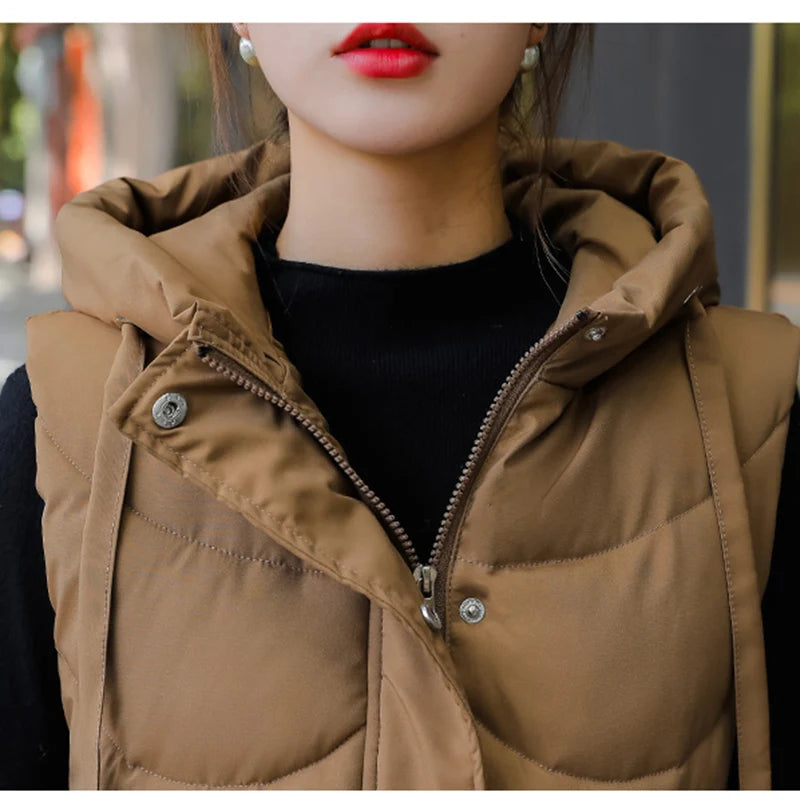 Women's Autumn Hooded Vest Coat 2025 New Short Down Cotton Padded Jacket Sleeveless Female Winter Waistcoat Warm Snow Wear Vests