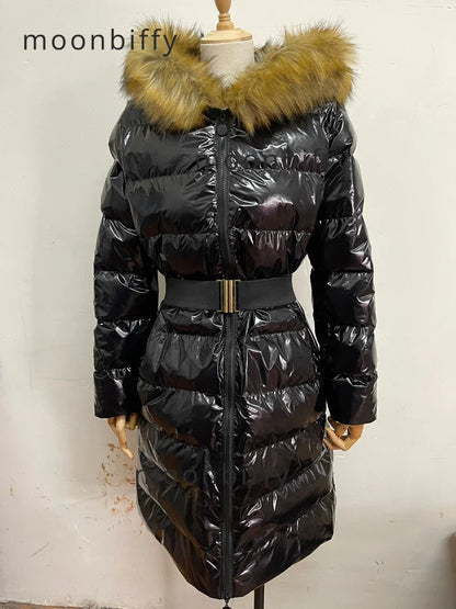 Winter Female Long Padded Faux Fur Collar with Non Removable Hooded Warm Paddeds New Fashion Women Zipper Thicken Coat