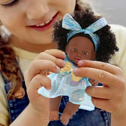 Black Baby Doll 20cm African Black Reborn Girl Doll with Dress Realistic Baby Doll For Kids Silicone Small Toys birthday Gift
