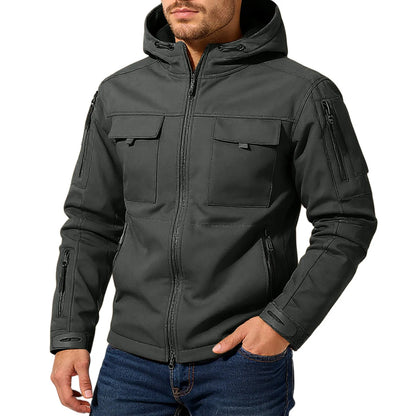 Mens workwear jacket loose fit hooded windbreaker outdoor casual streetwear stylish waterproof trekking coat rugged fashion