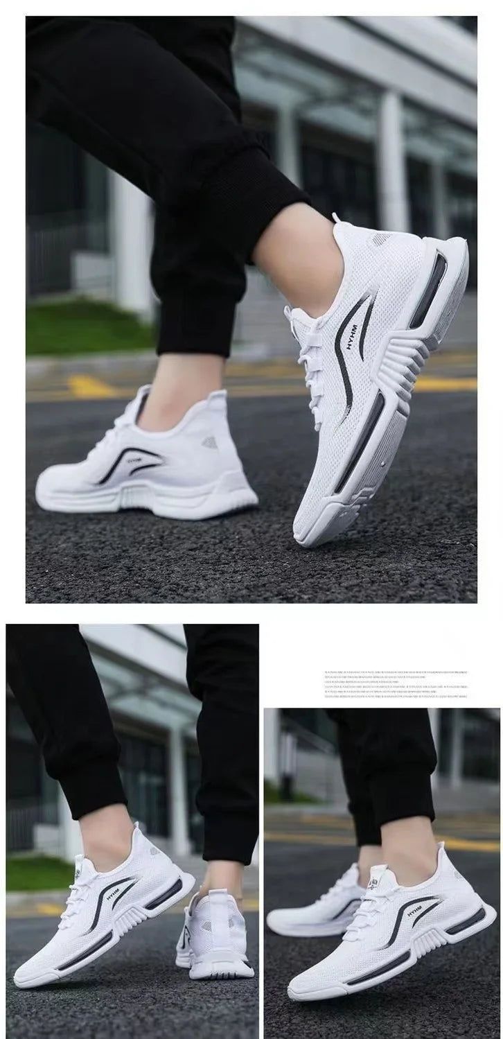 Men's sports shoes  new sports trendy shoes anti slip casual running shoes breathable and comfortable white shoes