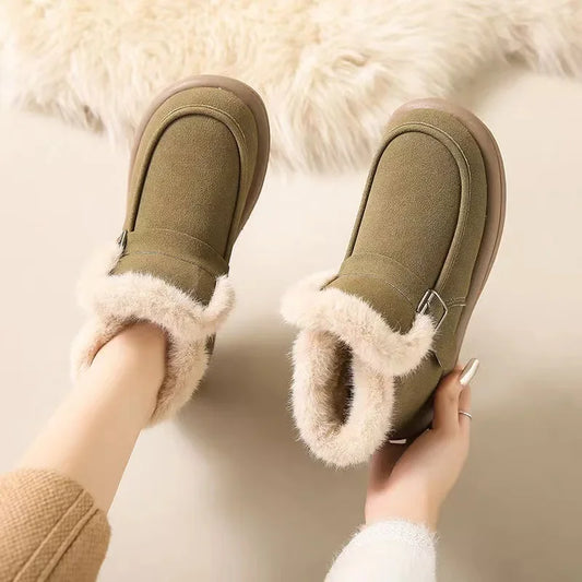 Winter Women's Snow Boots Korean Version  New Plush Comfortable Super Warm Anti Slip Soft Bottom Belt Buckle Women's Shoes