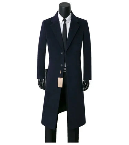 Men's Medium Length Woolen Coat, Business Casual  Warm Windbreaker, Suit Collar, Dad, Autumn, Winter