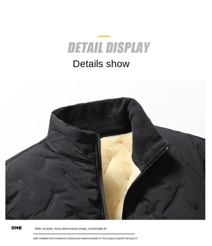 Men's winter faux wool cotton coat thick cotton coat warm and casual versatile loose and oversized stand up collar cotton coat