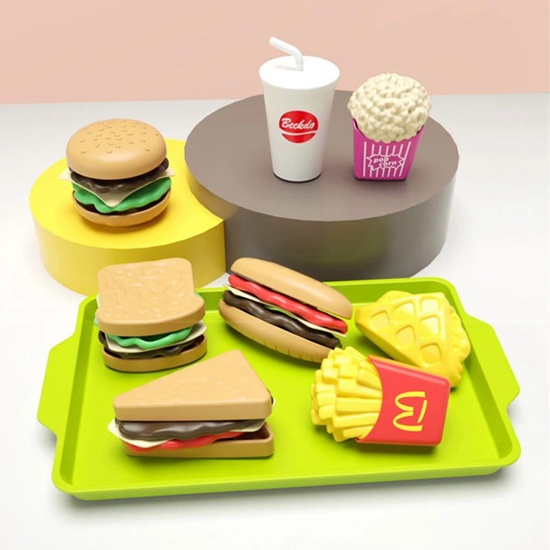 9Pcs/set Children Pretend Simulation Food Toys Play House Hamburger Fries Model Cooking Role Play Fast Food Kids Educational Toy