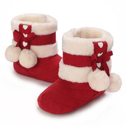 Winter Baby Cotton Shoes for Girls Plush and Thick Insulation Snow Boots Soft Soles Foot Protection Walking Shoes