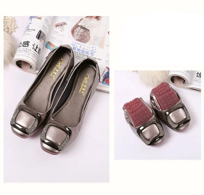 Shallow Mouth Shoes Woman Square Toe Autumn Soft Female Footwear Casual Sneaker All-Match New Cute Fall Moccasin Dres