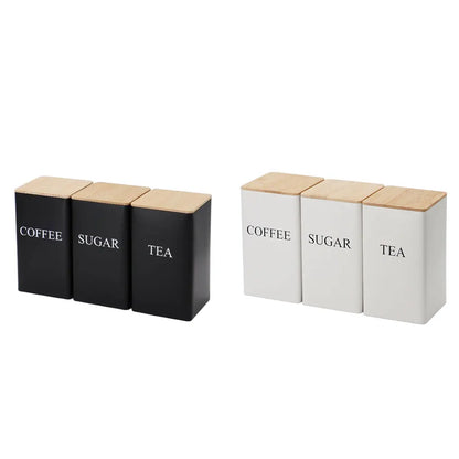 3Pcs Coffee Bean Storage Bottle with Bamboo Lid Simple Style Tea Coffee Sugar Storage Jar Tea Can Kitchen Storage & Organization