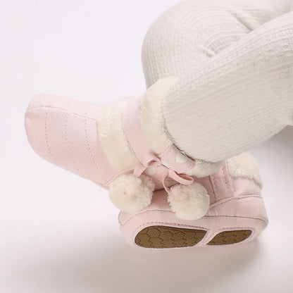 Winter Baby Cotton Shoes for Girls Plush and Thick Insulation Snow Boots Soft Soles Foot Protection Walking Shoes