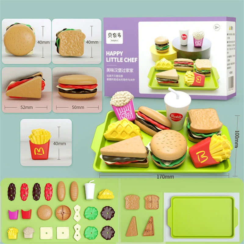 9Pcs/set Children Pretend Simulation Food Toys Play House Hamburger Fries Model Cooking Role Play Fast Food Kids Educational Toy
