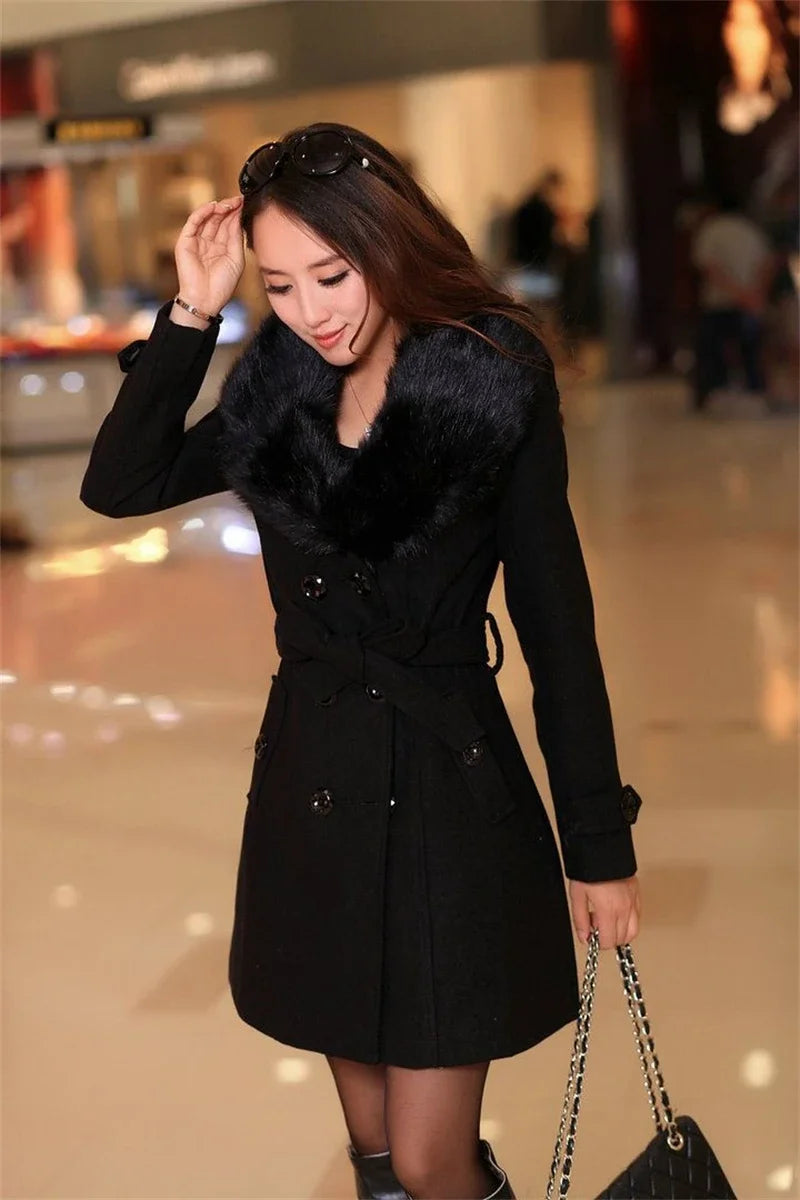 Korean Fashion Women Casual Loose Woolen Coat Elegant and Chic Solid Outerwear Long Overcoat with Belted Female Warm Cloak