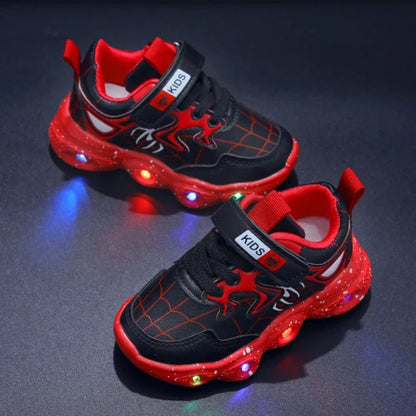 Disney Children's Led Light Shoes Fashion Aoger Spiderman Boys Sneakers Girls Cartton Casual Shoes Breathable Kids Sport Shoes