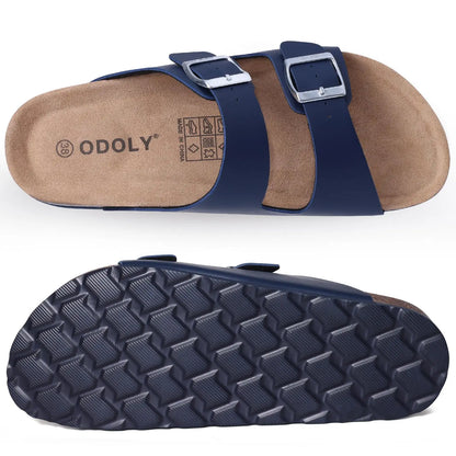 Crestar Classic Women's Cork Slippers Fashion Double Buckle Outdoor Beach Sandal Cork Footbed Leather Sandals Unisex Clogs Shoes