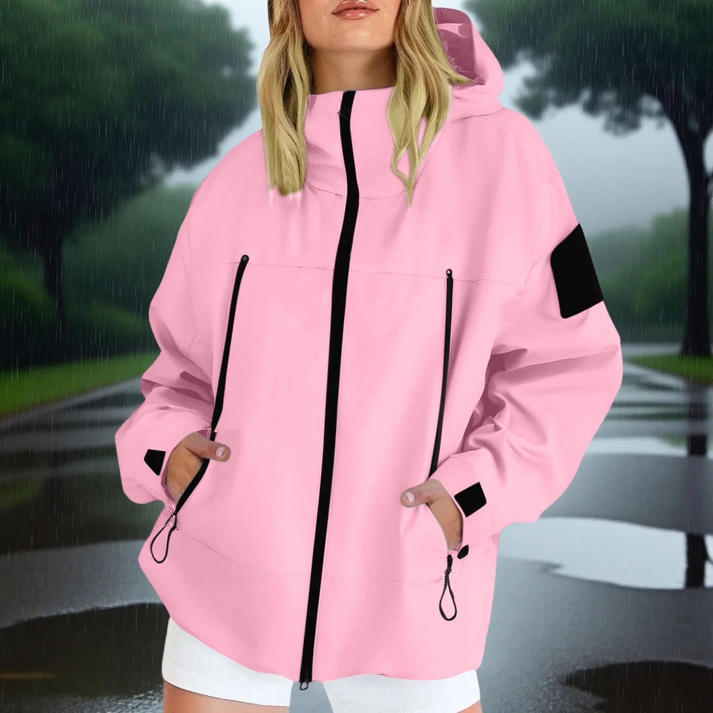 Women'S Tops Hooded Windbreaker Women'S Jacket Waterproof Coat Outdoor Travel Contrast Functional Style Solid Color Adventure
