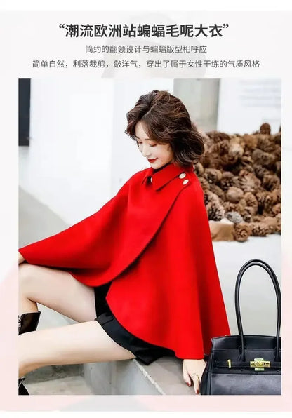 New Spring and Autumn Wool Coat for Women Ins Trendy Ins Trendy Slim Cloak Cloak Temperament Slim Small