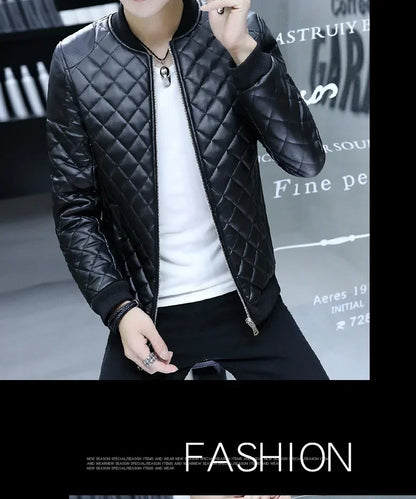 Men's Motorcycle Leather Coat Mens Clothes Slim Fit Casual Leather Jackets Trendy Mens Jackets Fashion Vintage Leather Coats