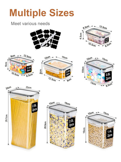 Kitchen Storage Container with Lid Airtight Set of 16 Set 2.8 L / 2.0 L / 1.4 L / 0.8 L/0.52L/0.32L/0.24L  BPA Free