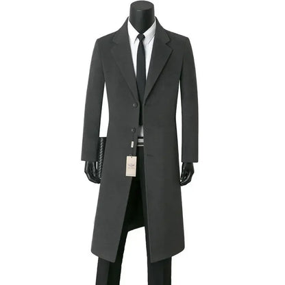 Men's Medium Length Woolen Coat, Business Casual  Warm Windbreaker, Suit Collar, Dad, Autumn, Winter