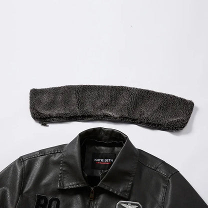Men's Leather Jacket Fashion High-Quality Detachable Fur Collar Autumn And Winter Thick Coat Original Embroidered Men Clothing