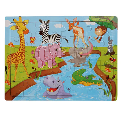 Children 40Piece Montessori Toys Wooden Puzzles Cartoon Animal/vehicle Intelligence Jigsaw 3d Puzzles Educational Toys