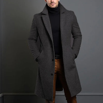2025 New Woolen Coat for Men Mid to Long Solid Color High-end Minimalist Autumn and Winter Woolen Coat Warm Youth Coat