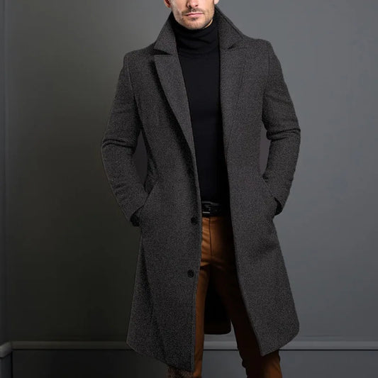 2025 New Woolen Coat for Men Mid to Long Solid Color High-end Minimalist Autumn and Winter Woolen Coat Warm Youth Coat