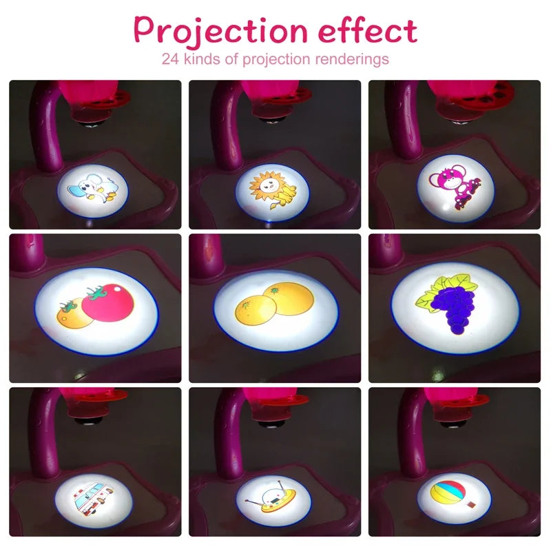 Kids Painting Board Desk Arts Crafts Educational Learning Paint Tools Toy for Girl,Children Led Projector Art Drawing Table Toys