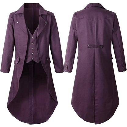 Mens Gothic Tail Coat Black Steampunk Victorian Coat for Men