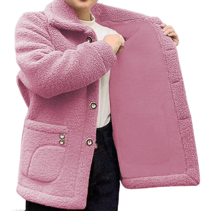 Women Jacket Coat Stylish Women's Lapel Jacket Coat with Imitation Lamb Wool Long Sleeve Thickened Outwear for Autumn Winter