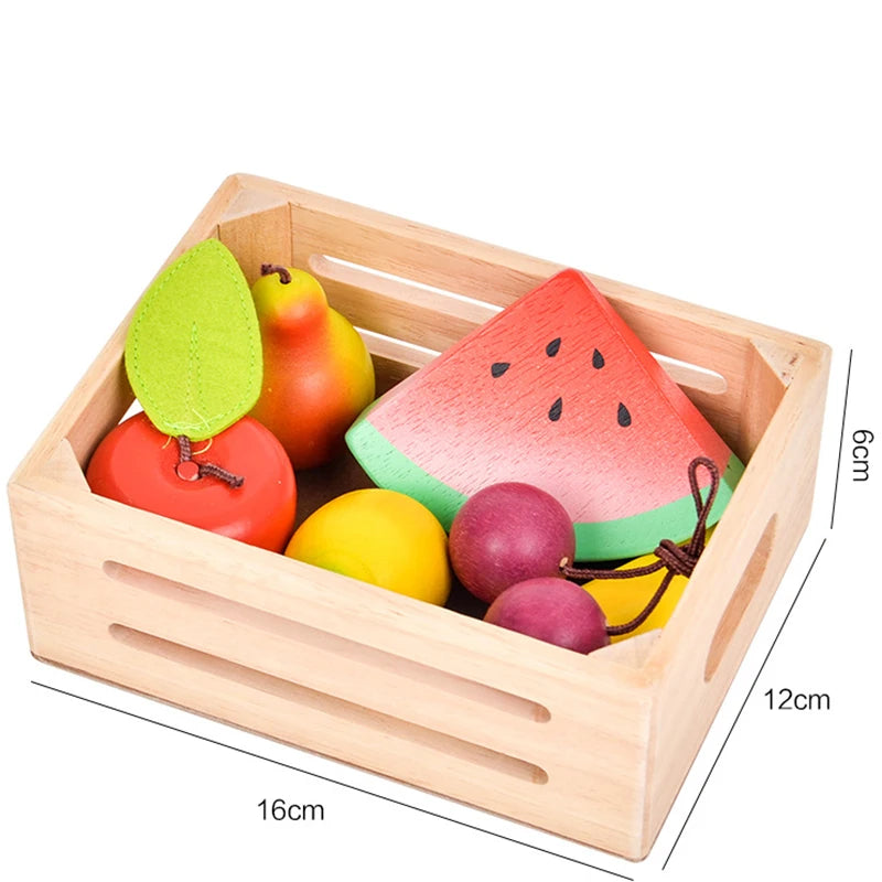 Children Wooden Kitchen Dessert Making Toys Pretend Play Montessori Fruits Vegetables Seafood Simulation Food Set Toys for Girls