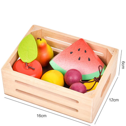 Children Wooden Kitchen Dessert Making Toys Pretend Play Montessori Fruits Vegetables Seafood Simulation Food Set Toys for Girls
