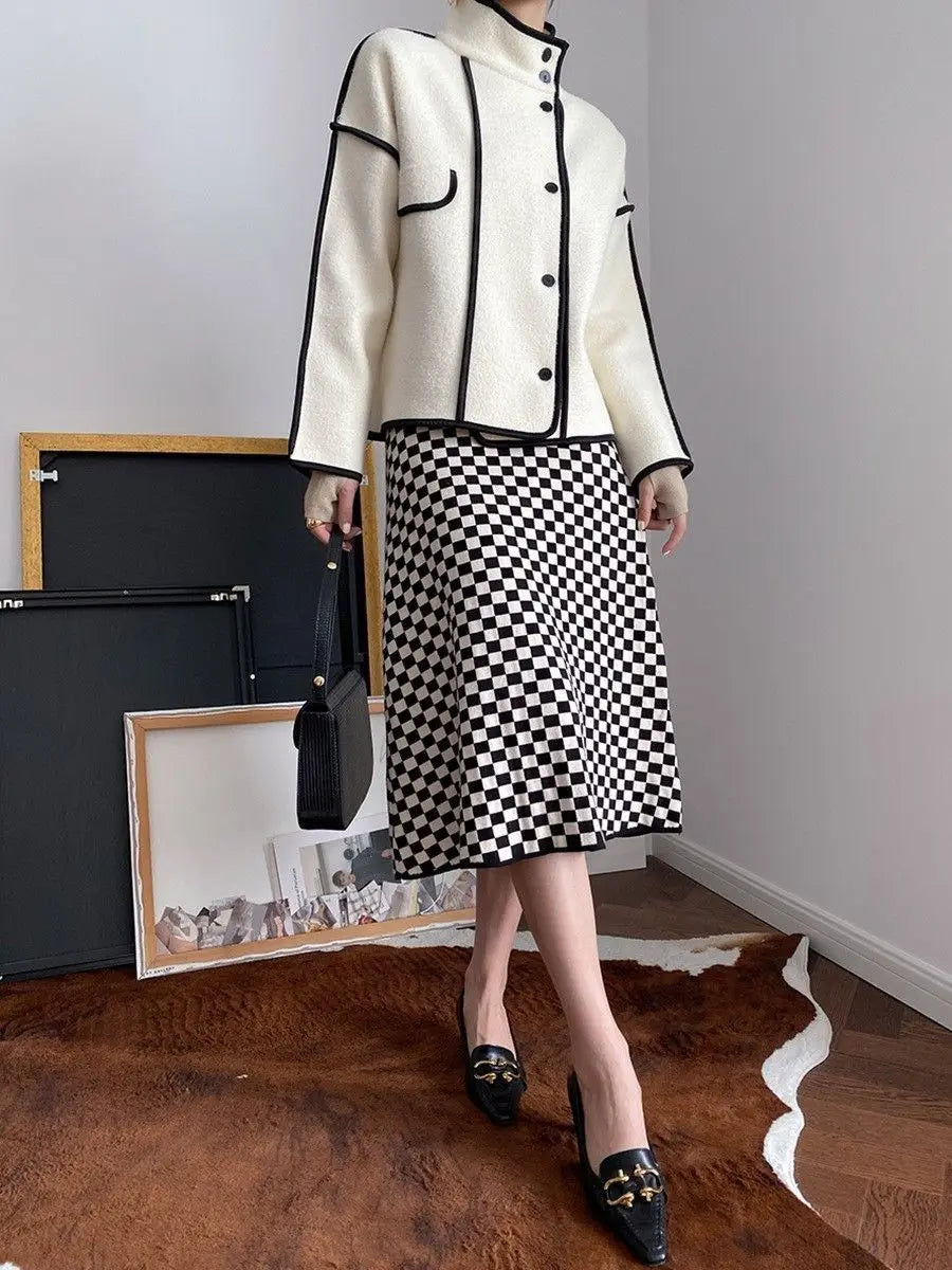 New Women's Double-Sided Woolen Coat Autumn Winter Loose Short Cardigan Outerwear Female Casual Stand-up Collar Jacket Top 3XL