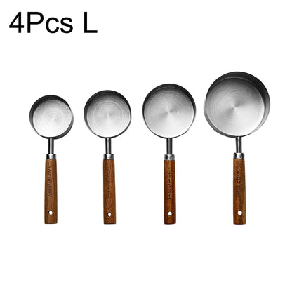 1/4/8Pcs Measuring Cup Spoon Sets Stainless Steel Wooden Handle Coffee Flour Scoop Bartending Scale Kitchen Cooking Gadget Sets
