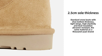 One button low cut, high-end quality 2-in-1 genuine leather, real wool, sheepskin fashionable and warm chestnut thick snow boots