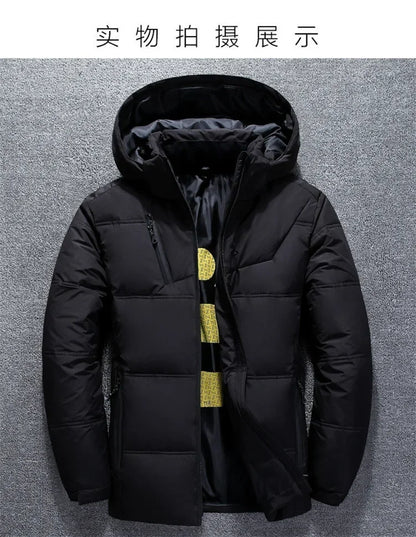 Men's Coat Windproof White Duck Down Jacket Men Winter Removable Cap Parkas Solid Color Outdoor Casual Hooded Overcoat Clothes