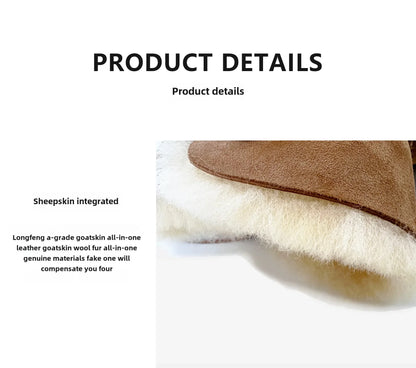 One button low cut, high-end quality 2-in-1 genuine leather, real wool, sheepskin fashionable and warm chestnut thick snow boots