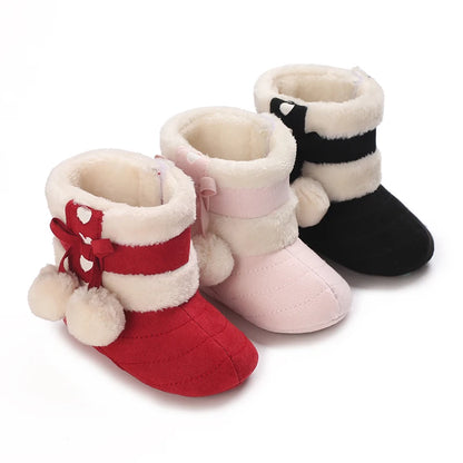 Winter Baby Cotton Shoes for Girls Plush and Thick Insulation Snow Boots Soft Soles Foot Protection Walking Shoes
