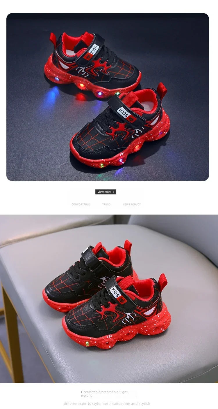 Disney Children's Led Light Shoes Fashion Aoger Spiderman Boys Sneakers Girls Cartton Casual Shoes Breathable Kids Sport Shoes