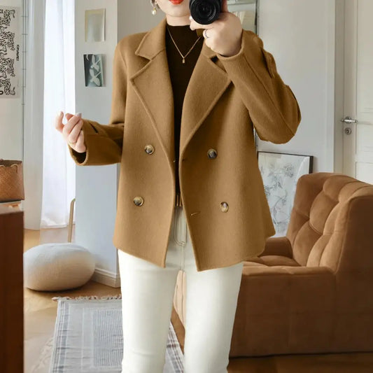 Women Long-sleeved Jacket Elegant Double-breasted Woolen Coat for Women Warm Stylish Fall/winter Jacket Formal Business for Ol