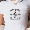 MUSIC IS LIFE Women's Fashion Short T-Shirt Slim Fit Y2K Style with Printed Pattern Knitted Fabric