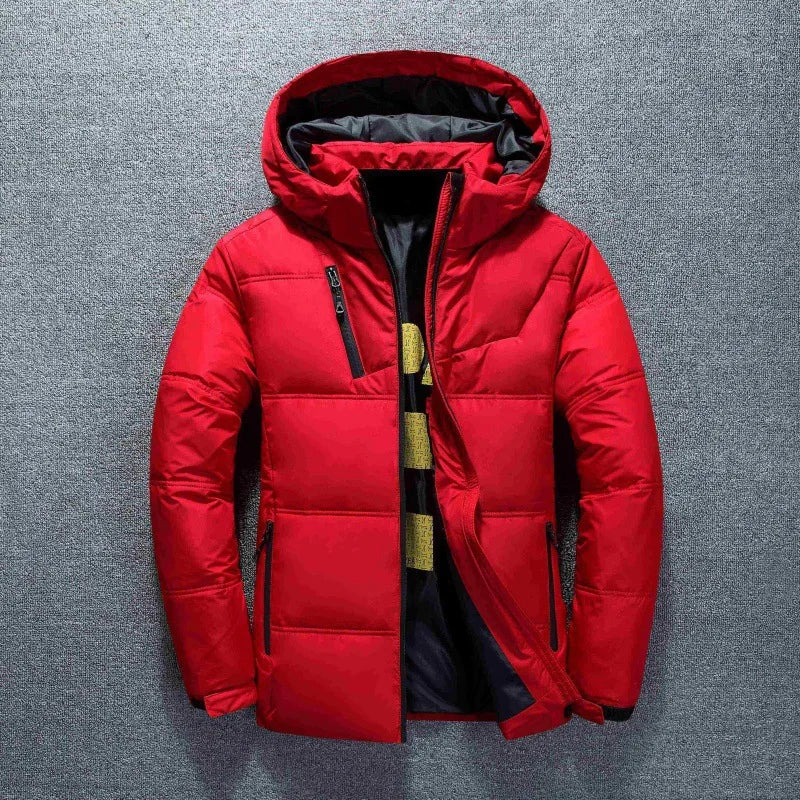 Men's Coat Windproof White Duck Down Jacket Men Winter Removable Cap Parkas Solid Color Outdoor Casual Hooded Overcoat Clothes