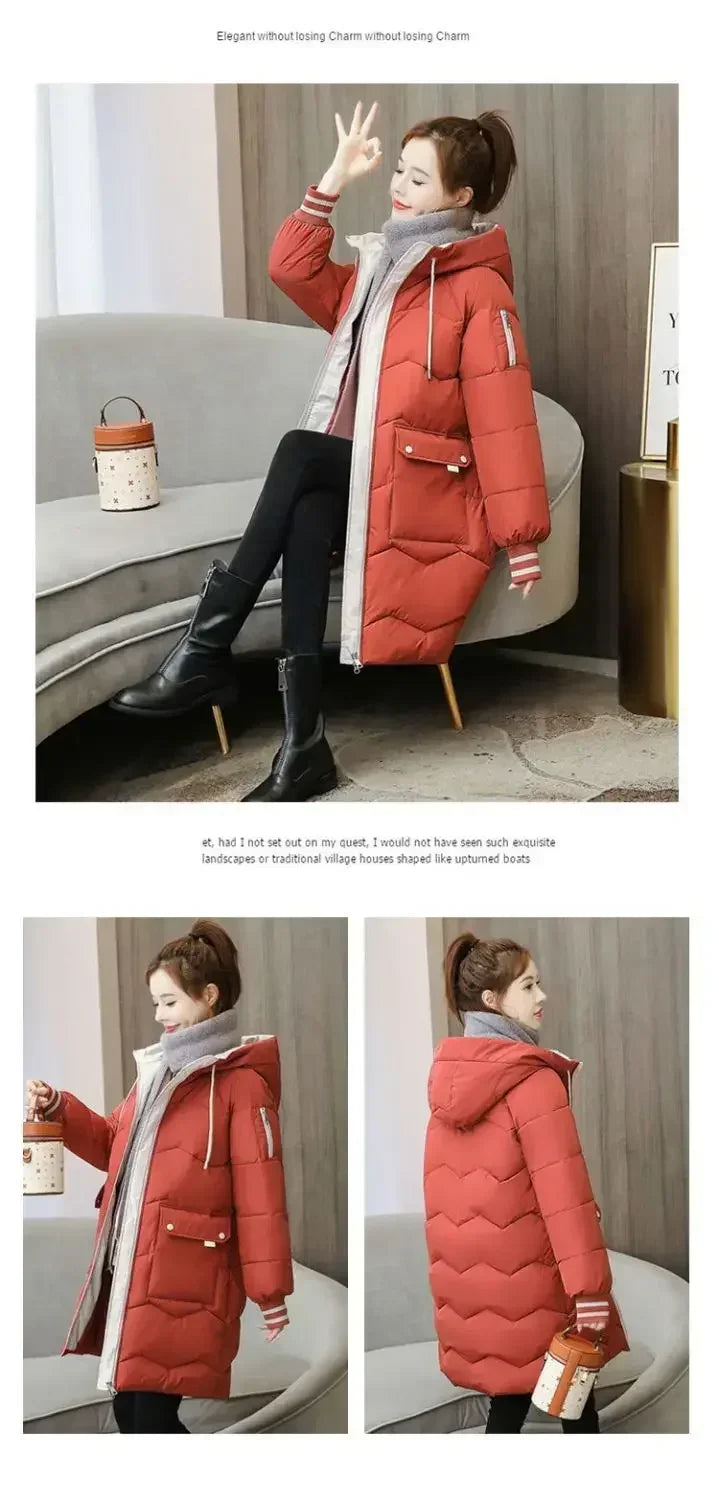 2025 Winter Women Jacket Coats Long Parkas Female Down Cotton Hooded Overcoat Thick Warm Jackets Windproof Casual Student Coat