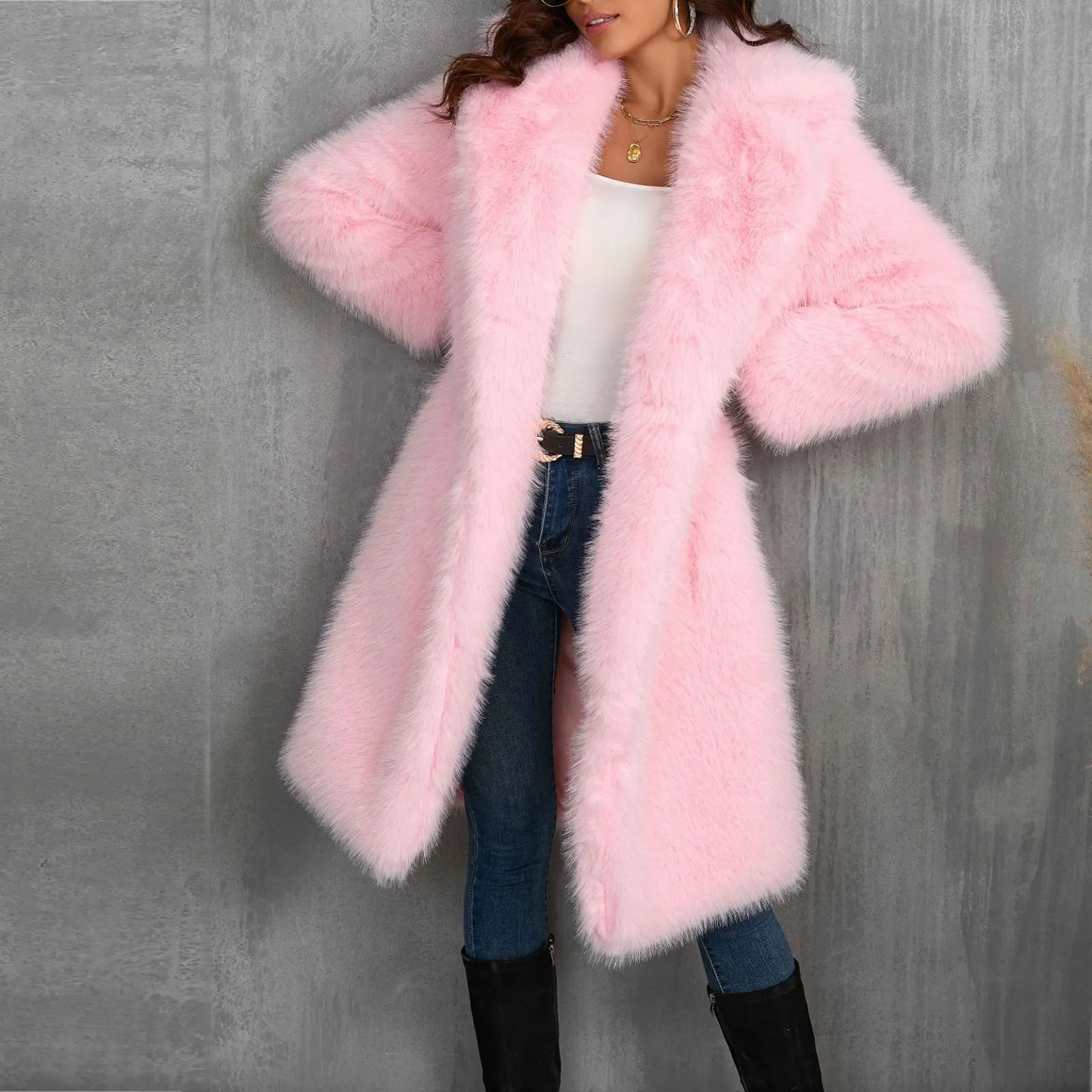 Women's Faux Mid-Length Thickened Ouwear Fashion Comfortable Suit Collar Coat Top Plush Warm Coat Elegant Bohemian Styles Wear