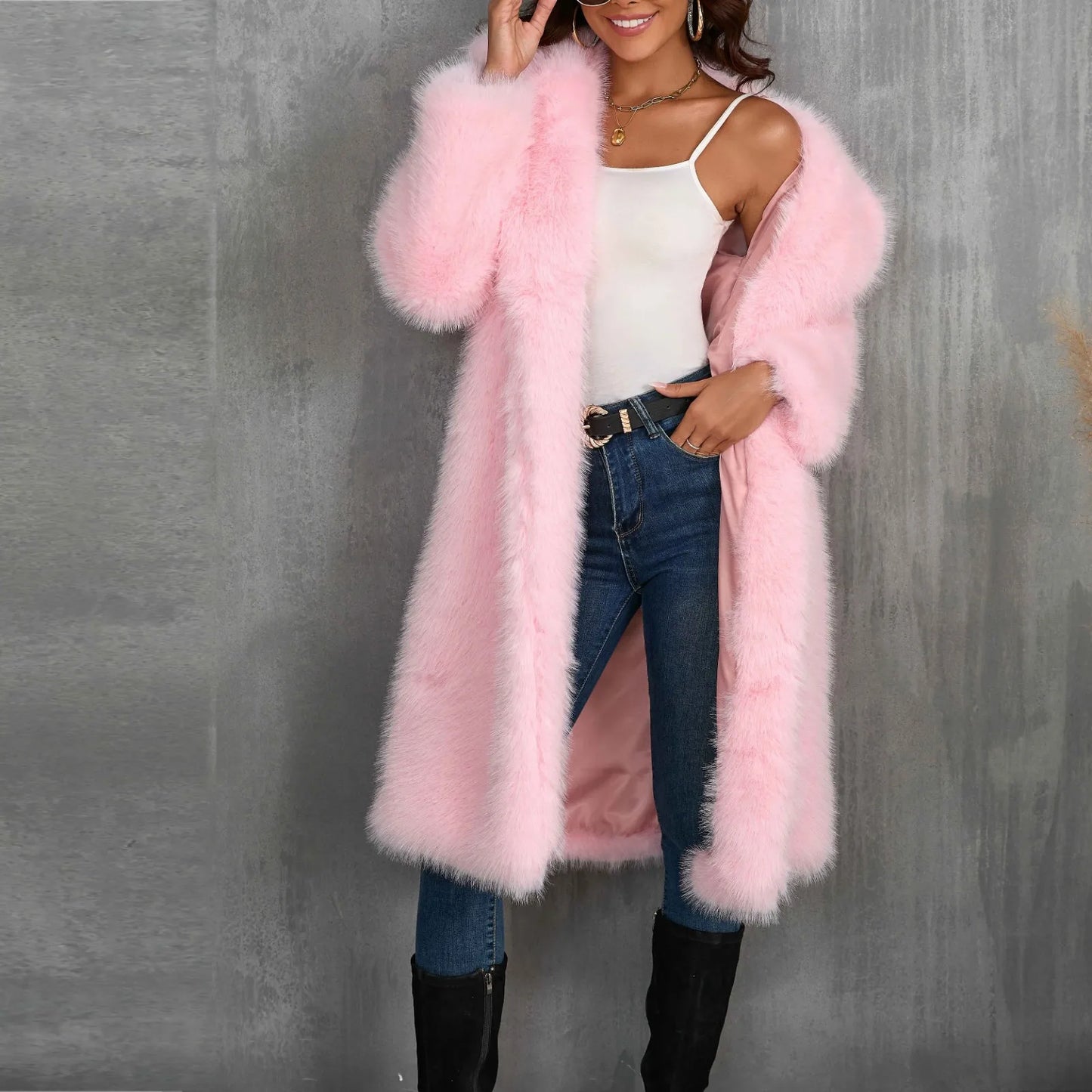 Women's Faux Mid-Length Thickened Ouwear Fashion Comfortable Suit Collar Coat Top Plush Warm Coat Elegant Bohemian Styles Wear