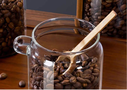 Kitchen Glass Jar Grains Coffee Beans Tealeaf Storage Containers with Wood Spoon Lid Clear Spice Jar Moisture-proof Storage Tank