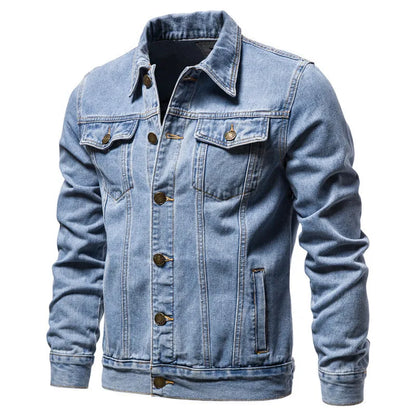 Men Denim Coat Casual Coats Turn Down Collar Full Sleeve Jackets Single Breasted Regular Pocket Button Jacket Splice Autumn